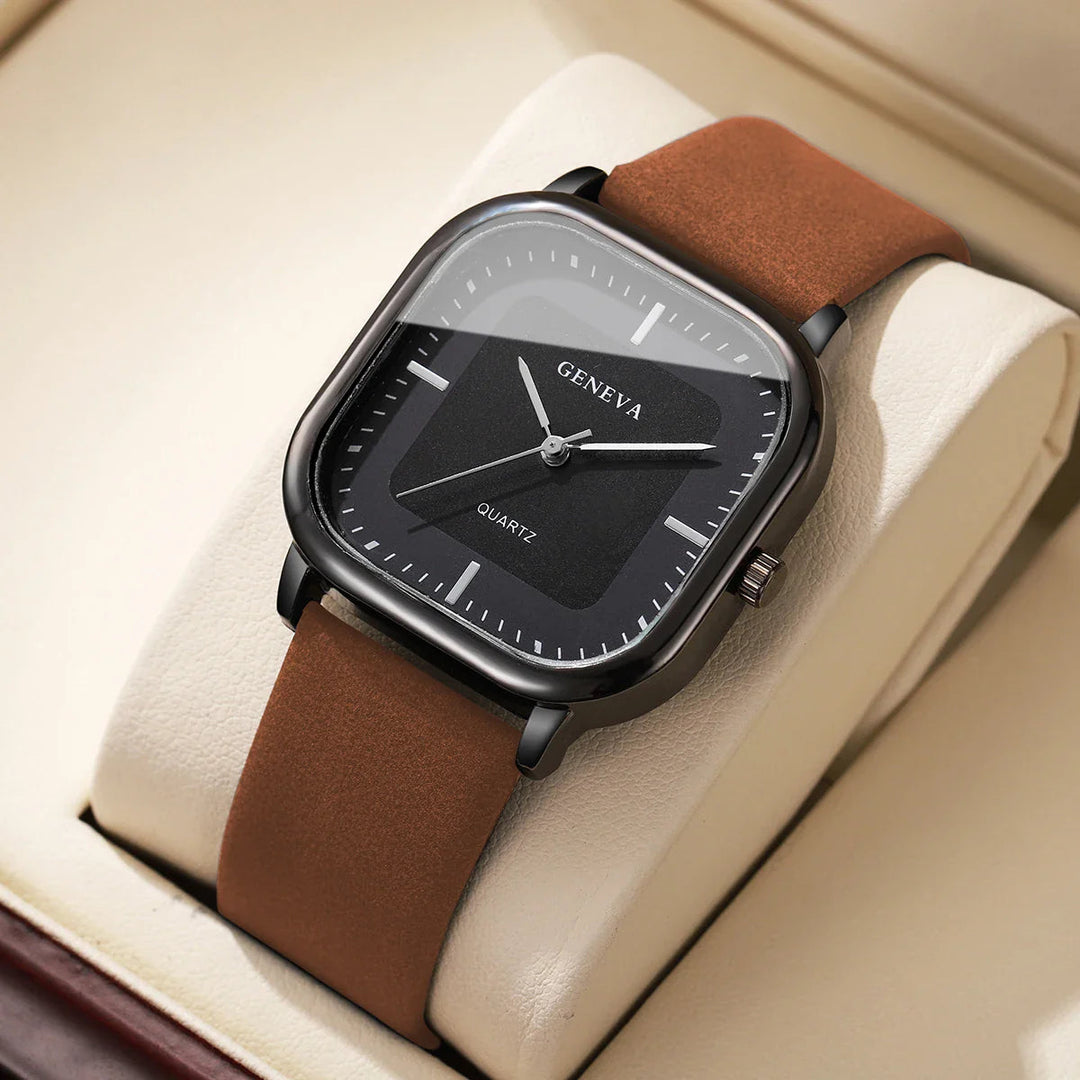 Elegant Leather Square Watch 0