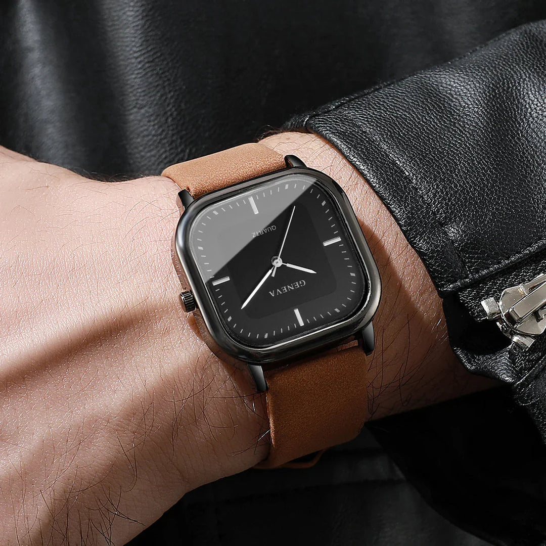 Elegant Leather Square Watch 1