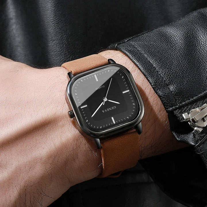 Elegant Leather Square Watch 1
