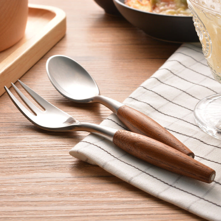 Timeless Wood and Steel Flatware Set 3