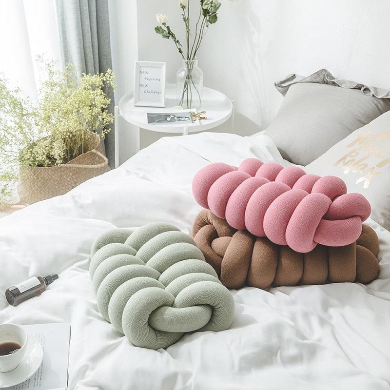 Vibrant Knitted Knot Pillow 1
