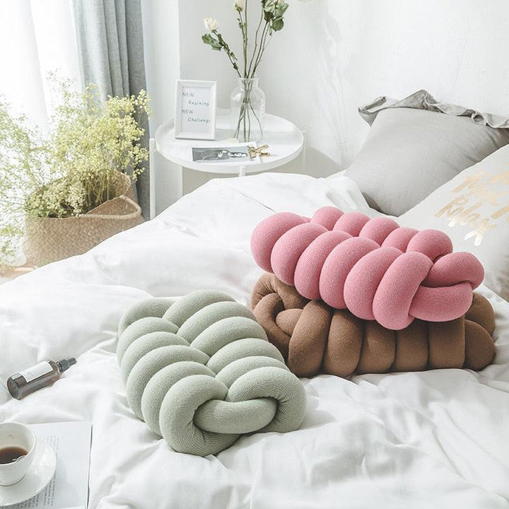 Vibrant Knitted Knot Pillow 1