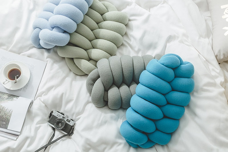 Vibrant Knitted Knot Pillow 4