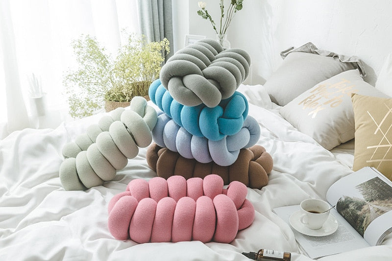 Vibrant Knitted Knot Pillow 5