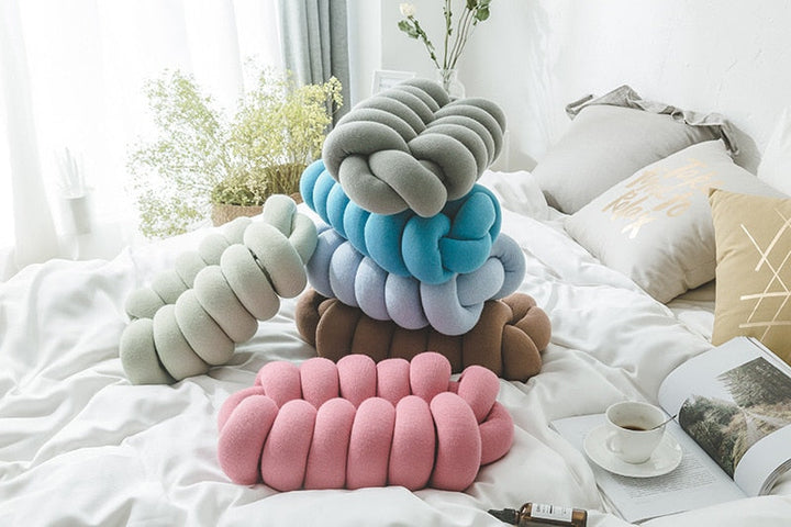 Vibrant Knitted Knot Pillow 5