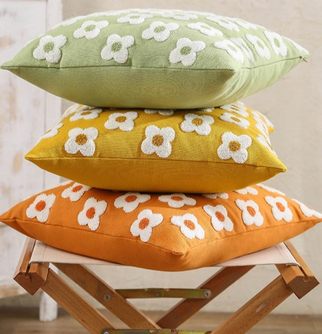 Whimsical Cotton Daisy Pillow Cover 2