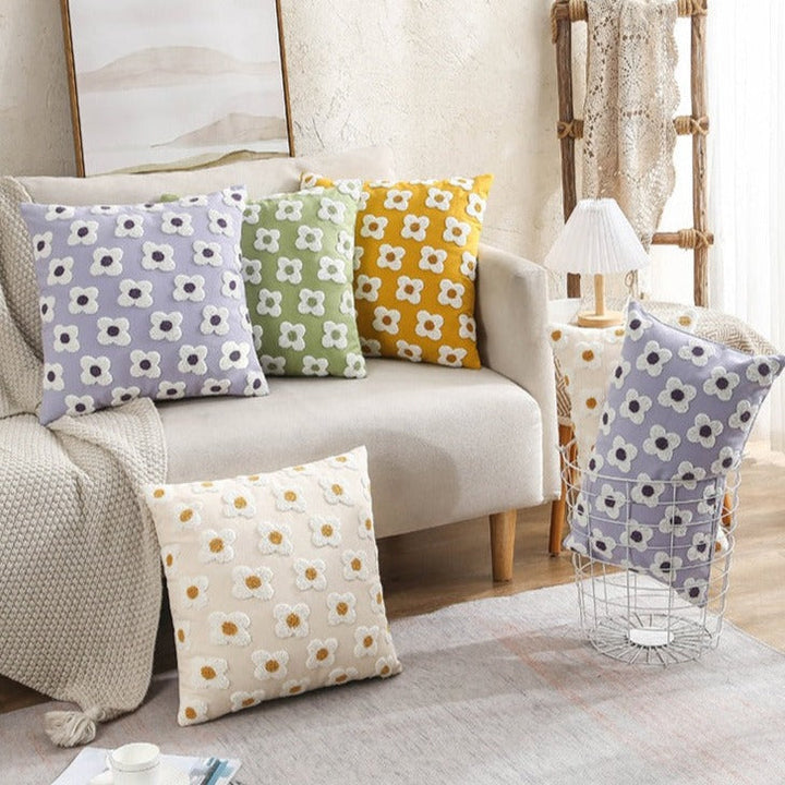 Whimsical Cotton Daisy Pillow Cover 3