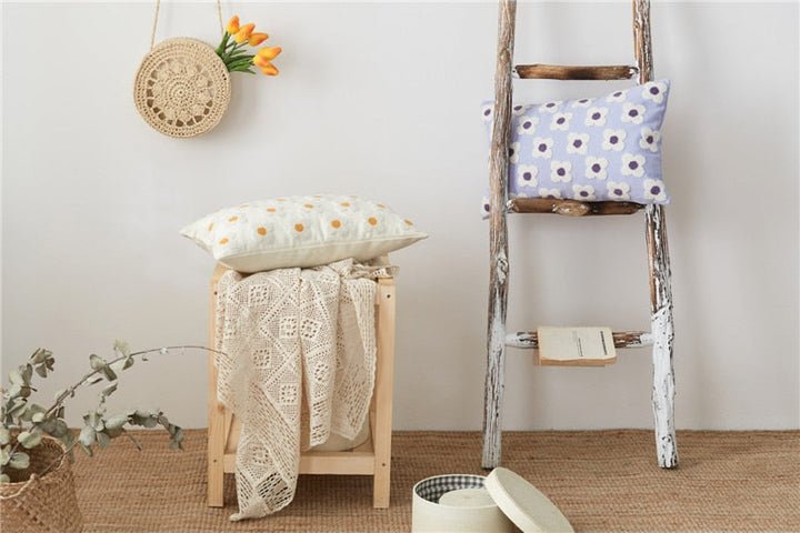 Whimsical Cotton Daisy Pillow Cover 8